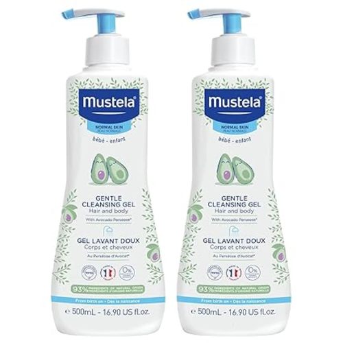 Mustela Baby Gentle Cleansing Gel - Baby Hair & Body Wash - with Natural Avocado fortified with Vitamin B5 - Biodegradable Formula & Tear-Free ââ‚¬â€œ 16.90 Fl Oz (Pack of 2)
