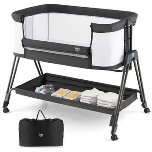 Baby Bedside Folding Bassinet with Wheels & Storage Tray