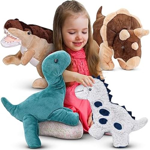 Plush Animals Dinosaur Toys for Kids - Adorable Dinosaur Toy Gift for Boys and Girls All Ages - Assortment of Soft, Squeezable, Huggable Cute Stuffed Animals - Great Gift for Kids - 4 Pack - 12-Inch