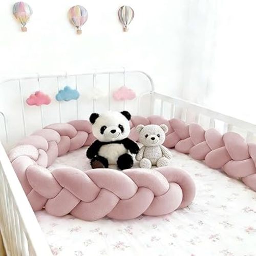 As Show 𝟯 𝗞𝗻𝗶𝘁 𝗕𝗿𝗮𝗶𝗱 𝗖𝗿𝗶𝗯 𝗯𝘂𝗺𝗽𝗲𝗿 (Light Pinkish Brown,165 in)