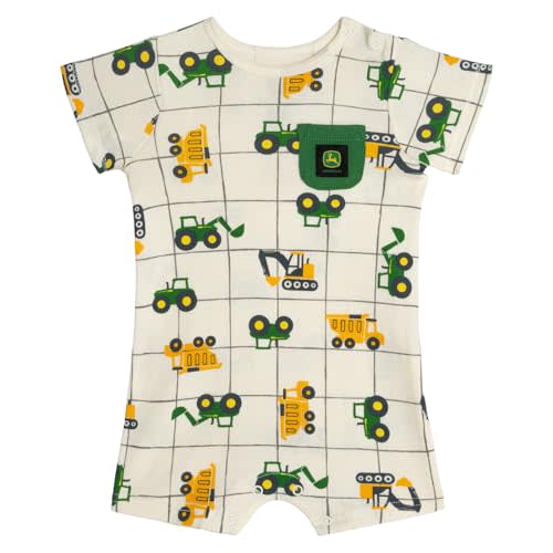 John Deere Baby Boys' One Piece Romper Newborn to Infant | Soft Interlock Knit, Easy Snap Closures, Ribbed Crew Neck, Comfortable Playwear
