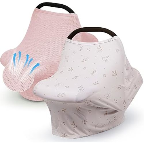 2 Pack Baby Car Seat Cover Full Breathable Mesh Stretchy Infant Carseat Canopy for Boys and Girls Multi-Use Nursing Cover for Breastfeeding Privacy Sunshade Shield Baby Essentials
