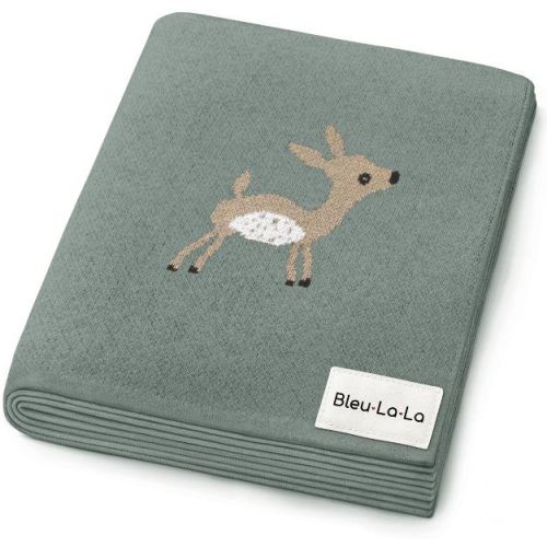 Bleu La La 100% Luxury Cotton Knit Swaddle Receiving Blanket for Blanket for Newborn and Infant Boys and Girls - Deer - Sage