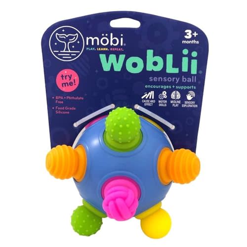 Mobi Woblii Sensory Ball - Sensory Activities for Toddlers and Kids, BPA-Free and Food Grade Silicone Teething Toy, Montessori Learning Games - for 3 Month Old and Up