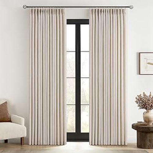 MIULEE Pinch Pleated Thick Linen Curtains 84 Inches Long 2 Panels for Living Room Bedroom, Linen Texture Memory Trained Pleat Drapes Back Tab Semi Sheer Privacy Neutral Ivory Cream Farmhouse Curtains