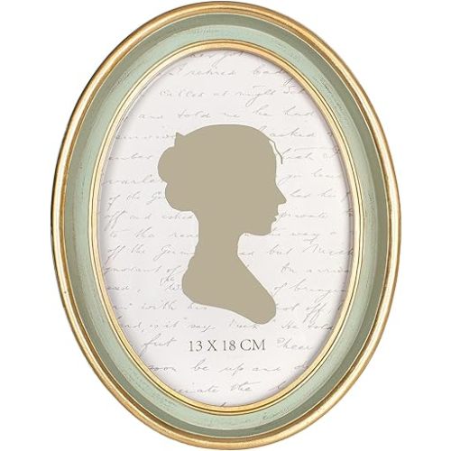 AELS 5x7 Inch Vintage Picture Frame, Elegant Antique Photo Frames with Glass Front, Photo Display, Tabletop Wall Hanging, Gift Ideas, Oval Sage Green with Gold Trim