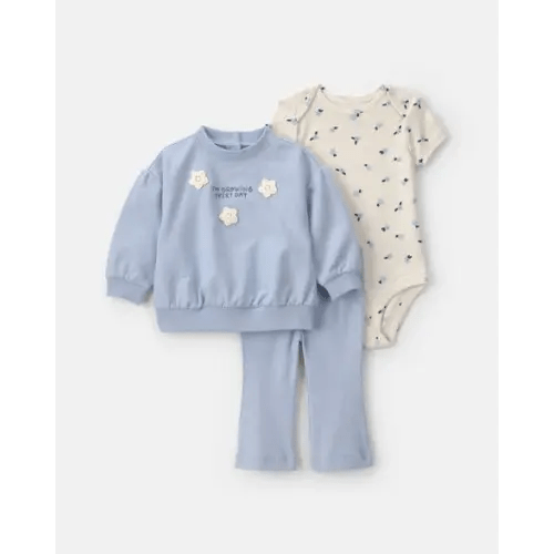 Baby Girl 3-Piece 'I'm Growing Everyday' Flower French Terry Long-Sleeve Layering Set - Blue | Carter's