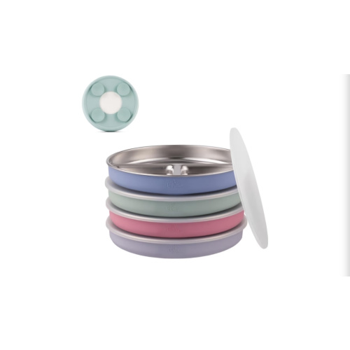Elk and Friends Kids Stainless Steel Divided Plates with Silicone Suction Sleeves | Lids Included | Suitable for Babies/Toddlers | Dishwasher Safe | Stay Put Dinnerware | Snack Dishes | 4 Pack