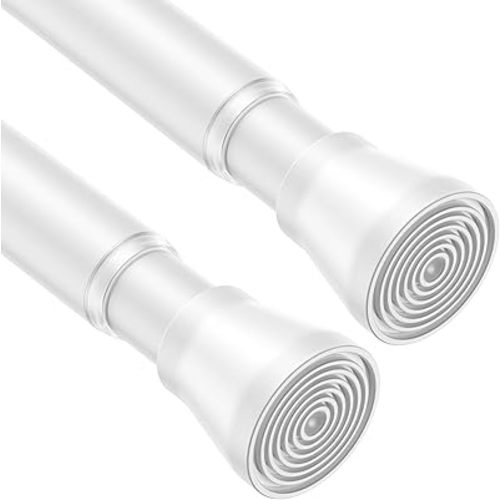 AIZESI White 2pcs Small Tension Rods 17 to 26 Inch, Durable Tension Curtain Rods Short Curtain Rods No Drilling, Spring Tension Rods For Windows No Drilling, Adjustable Spring Rod Tension Non-Slip