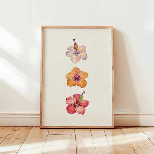 Tropical Floral Wall Art Digital Download Watercolor Hibiscus Flower Print Beach Home Decor