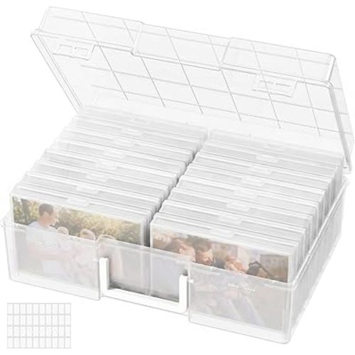 Lifewit 16 Pcs Photo Storage Box, Photo Albums 4x6 Pictures, Acid-Free Stackable Case with Labels, Trading Card Container for Sticker, Seed, Scrapbooking, Craft, Diamond Art, Classroom Supplies, Clear