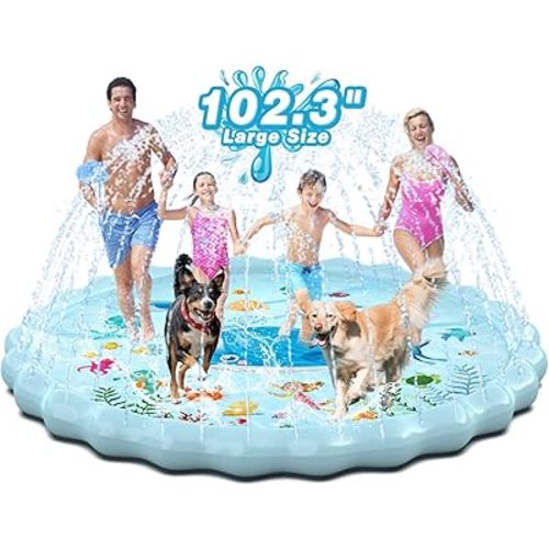 EPN Splash Pad, 102" Size Extra Large Sprinkler Play Mat Fun for Kids, Thicker Summer Outdoor Water Toys Toddler Pool for 3-12 Years Old Children Boys & Girls