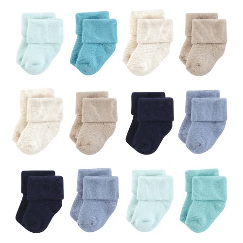 Hudson Baby Infant Boy Cotton Rich Newborn and Terry Socks, Blue Teal Neutral
