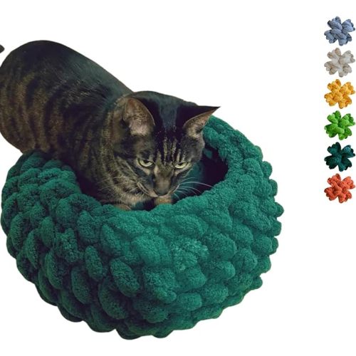 Cat Nest Bed - Premium Self Warming Handwoven Washable Extra Soft Round Cave House for Indoor Kitten & Kitty, Small & Large (Cloud White,Medium)