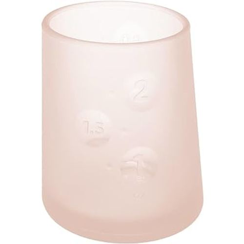 Olababy First Cup | Clear Sense 100% Silicone Infant Trainer Cup | 2oz Medicine Cup for Newborn | Non-Slip & Sloping Design for Tiny Hands & Baby Led Weaning (Coral, 1 Cup)