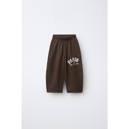 EMBROIDERED BARREL PLUSH PANTS - Brown | ZARA United States