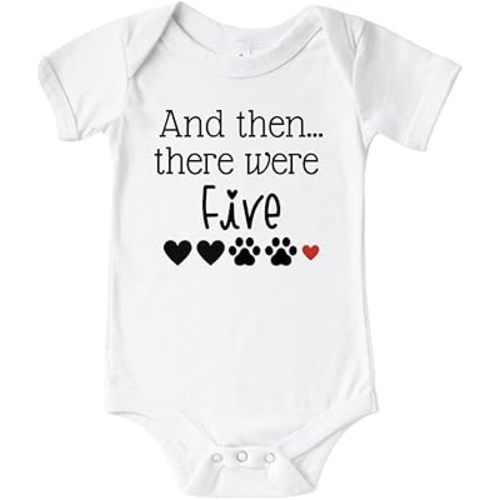 Then there were Five Dog Baby Announcement Onesie | Surprise Pregnancy Announcement to Family | Baby reveal Onesie WHITE