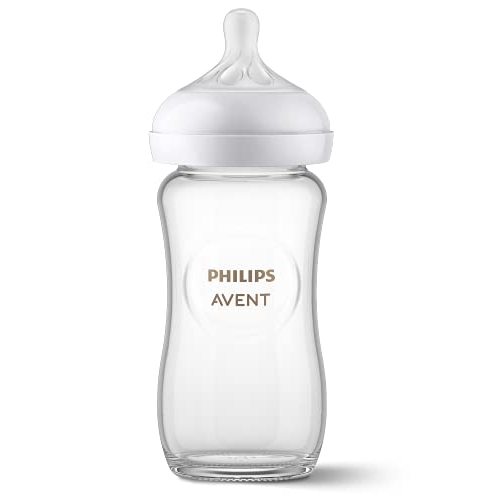 Philips Avent Natural Glass Baby Bottle with Natural Response Nipple (Medium Flow, Flow 3), 8oz, SCY913/01