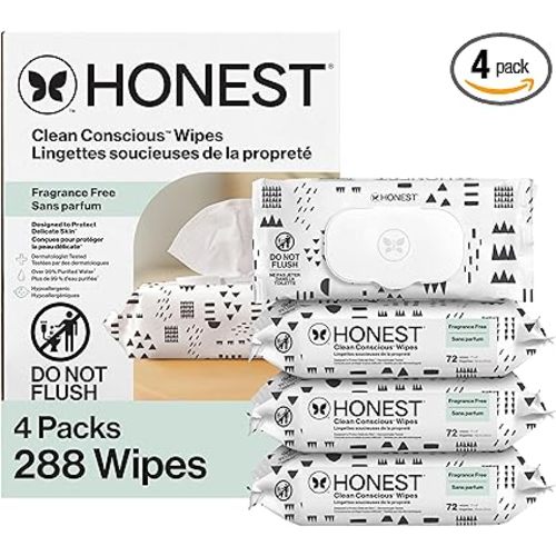 The Honest Company Hypoallergenic Multi-Use Baby Wipes for Sensitive Skin Baby Pattern Play 288 Count
