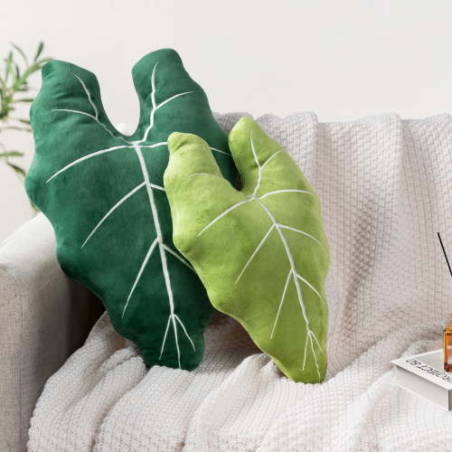 Sunlit Set of 2 3D Leaves Decorative Throw Pillows, 19"& 15" Philodendron Gloriosum Plush Pillow Set for Plant Lovers Garden Lovers, Living Room Bedroom Nursery Decor, Light Green & Dark Green
