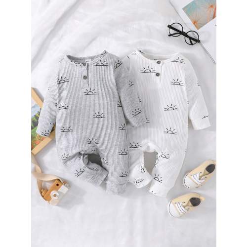 Baby Boy 2pcs Sun Print Ribbed Knit Jumpsuit