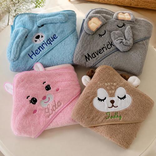 Personalized Baby Hooded Towel, Custom Name Animal Bath Towel, Soft Toddler Gift