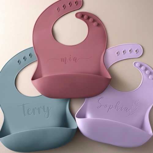 Personalized Bib, New Mom Gift, Custom Baby Bib, New Baby Gift, Silicone Engraved Baby Bib, Baby Shower Gift [SI-IB]
