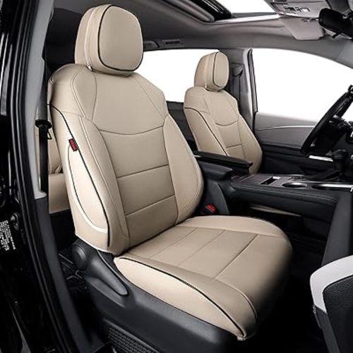 EKR Sienna Seat Covers for 2021 2022 2023 2024 2025 2026 Toyota Sienna LE, XLE,8 Seats,2nd Row 4/2/4 Split,Waterproof Seat Covers Full Set for Trucks - Three Row,Leather (Beige)