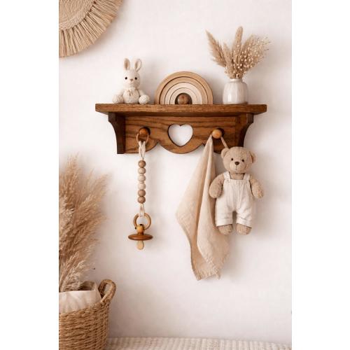 Heart Shelf with Hooks | Wooden Heart Shelf | Oak Entryway Shelf | Farmhouse Wall Decor | Nursery Decor |  Rustic Farmhouse Key Holder