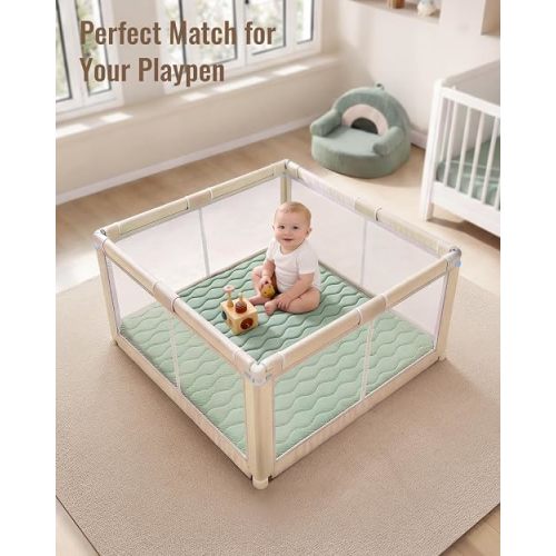 Blissful Diary Baby Play Mat, 47x47 Infant Play Mat for Playpen, Thicken Foam Cushioned Baby Mat for Floor, Non-Slip Kids Play Mat, Washable Baby Playmat for Babies,Toddlers, Sage Green