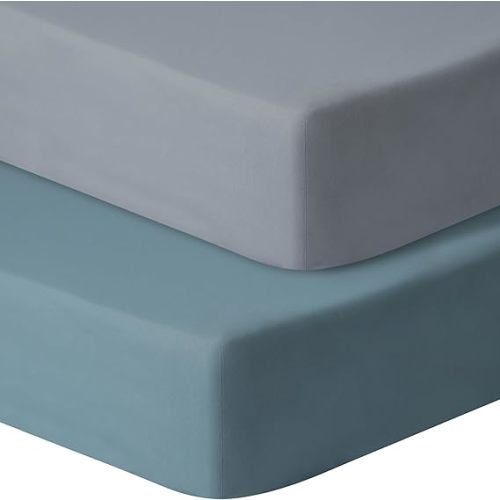 Pack and Play Sheets Fitted, 2 Pack Pack n Play Sheets for Graco Pack n Play Mattress, Unisex Playard Sheets for Boys Girls(Dark Green & Dark Grey, 38 X 26 Inch)