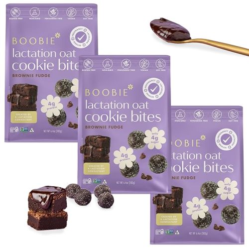 Boobie Lactation Cookies, Brownie Fudge | Vegan, Gluten-Free, Dairy-Free, Soy-Free Plant-Based Protein + Prebiotics | 5g Sugar, Non-GMO, Kosher - 7 servings x 3 packs