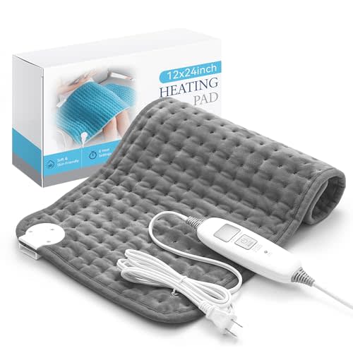 SameBed Electric Heating Pad for Back Pain Relief & Cramps - 6 Heat Settings,Auto Shut Off,Moist Heat Options,Portable Heated Pads for Neck/Shoulder Machine Washable Gift for Men Women,Grey,12"x24"