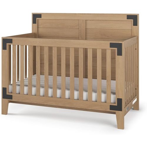 Child Craft Lucas Design 4-in-1 Convertible Baby Crib Nursery Furniture Set - Baby Bed, Toddler Bed and Full Size Bed, 3 Adjustable Mattress Positions, Real Wood, Baby Safe Finish (Nutmeg)