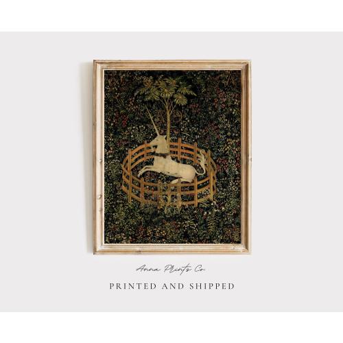 MAILED Giclée Print | Medieval Unicorn Tapestries Reproduction | Antique Middle Ages Artwork | Moody Children's Room Decor | Nursery Art