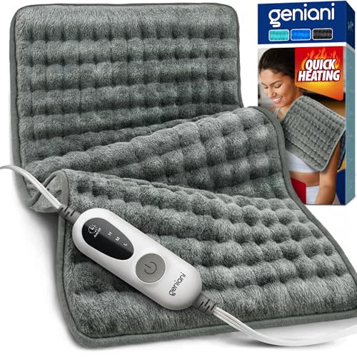 GENIANI Electric Heating Pad for Back Pain & Cramps Relief, Electric Throw, Auto Shut Off, Machine Washable, Moist Heat Pad for Neck & Shoulder, Extra Large 24x12