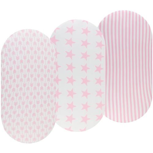 Onacosht Pink Bassinet Fitted Sheets 3 Pack for Baby Girl, Stretchy Soft Knitted Baby Sheet Set Universal for Oval Rectangle and Hourglass Bassinet Mattress, Arrow Star Stripe Printing