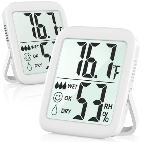Antonki 2 Pack Room Thermometer for Home, Hygrometer Indoor Humidity Meter Gauge, Digital Temperature and Humidity Sensor Monitor for House, Terrarium, Incubator, Greenhouse - Battery Included
