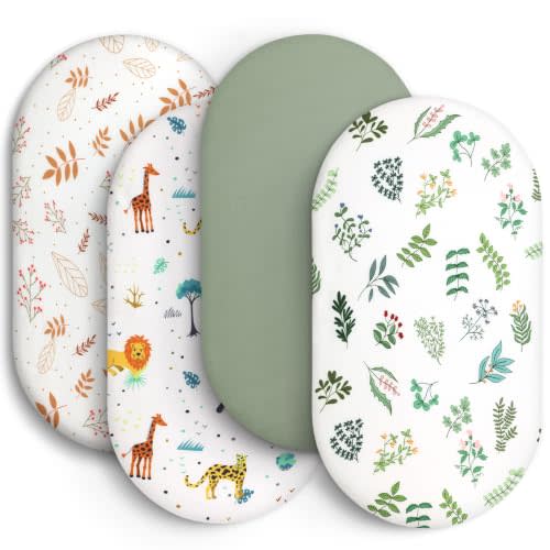 Baby Bassinet Sheets for Baby Boy Girls,4-Pack Fitted Bassinet Sheets Set Compatible with Halo Bassinest Swivel Sleeper,Baby Delight,Angelbliss,32"X16" (African Forests)