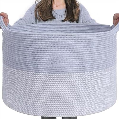 INDRESSME Large Rope Baskets - Organizing Storage, 21.7 x 13.8 Inch, Living Room, Kids, Decorative Nursery, Laundry, Towel, Gift Basket, Blue