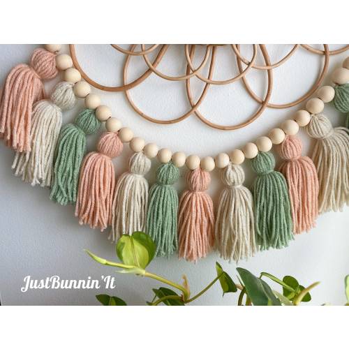 Blush and Sage Boho Nursery Decor Girl, Pink and Green Baby Shower Garland, Boho Wall Decor Bedroom, Sage Green Decor Tassel Garland