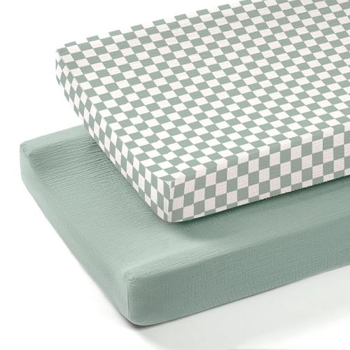 lulumoon Muslin Changing Pad Cover: 2-Pack Soft Breathable Cotton Vintage Plaid Print for Baby Boys - Nursery & Baby Shower