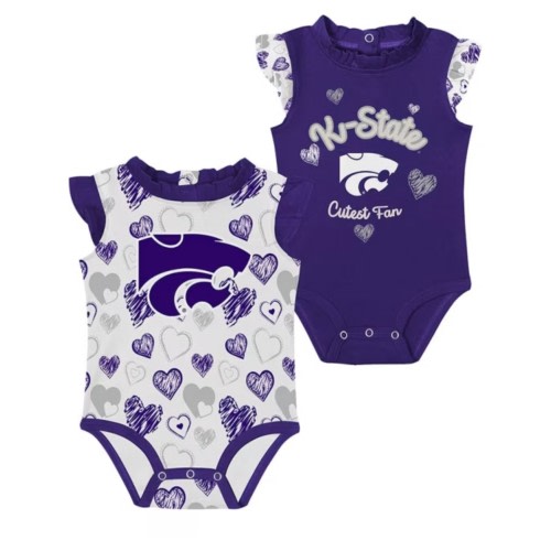 K-State Wildcats Baby PURPLE Happy Hearts Design One Piece Set - 133421245