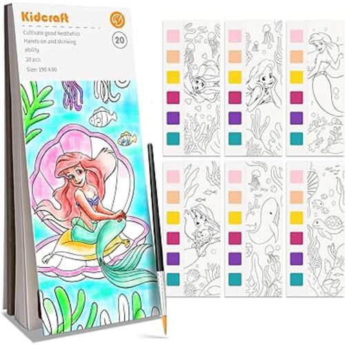 Paint with Water Coloring Books for Kids, Pocket Mess Free Watercolor Painting Kit, Water Color Paint Set Arts and Crafts Gift for Girls Ages 4 5 6 7 8+, Travel Activity Toy - Mermaid