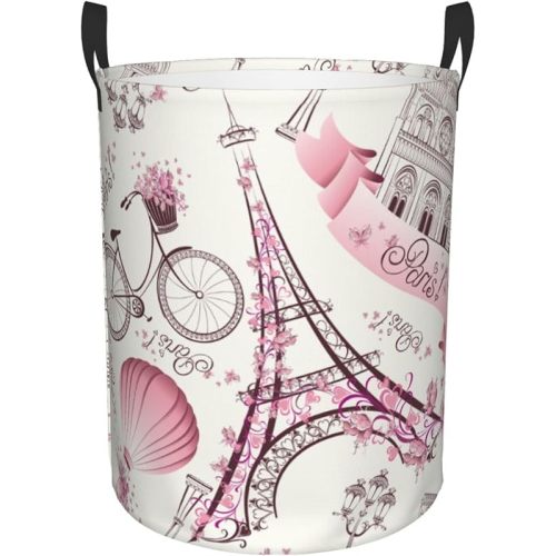38L Round Laundry Hamper Cute Deers Storage Basket Waterproof Coating Woodland Forest Animals Butterflies And Flowers Organizer Bin For Nursery Clothes Toys
