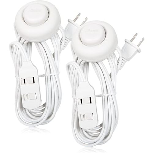 Maxxima 9 ft 3 Outlet Extension Cord - Featuring an Easy to Use On/Off Foot Switch, Ideal to Plug in Lamps, Appliances, Lighting Accessories, or for Senior Living Use, 125VAC - White - Pack of 2