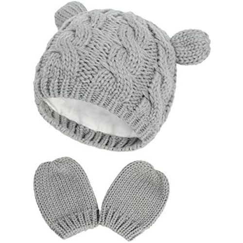RAOEXI Baby Toddler Hat and Mitten Set Winter Knitted Thick Warm Beanie Cap Gloves for Infant Boys Girls