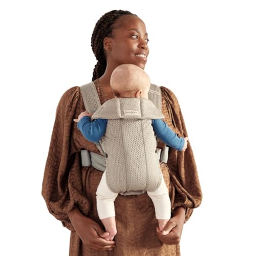 BabyBjörn Baby Carrier Mini, Gray Beige, 3D Mesh Newborn Carrier (7-25 lbs), Ergonomic, Easy-to-Use