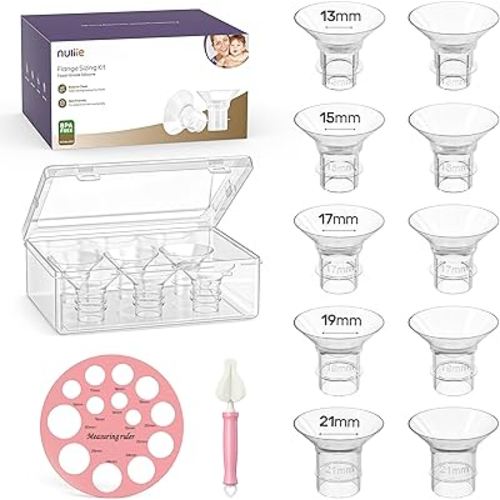 Nuliie 10PCS Silicone Flanges Insert Replacement Kit, Flange Sizing Kit 13/15/17/19/21mm for 24mm Flange/Shield Breast Pumps, Pumping Essential Kit for Moms