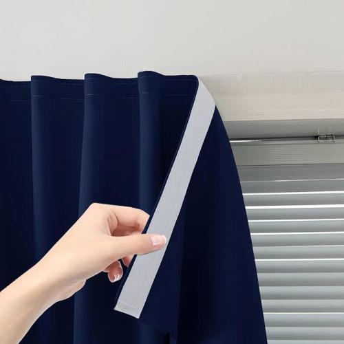 Self Adhesive Portable Blackout Curtains for Bedroom Easy to Install Window Thermal Lnsulated Kitchen Room Darkening Small Window Curtains, Cortinas Para Cuarto, 35"W X 59"L, Beige, 2 Panels